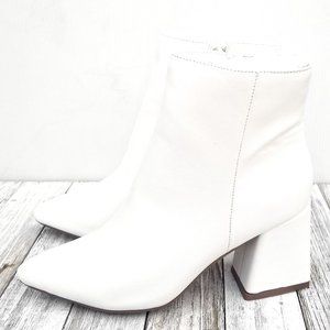 New White Chunky Heel Point Toe Ankle Booties Boots